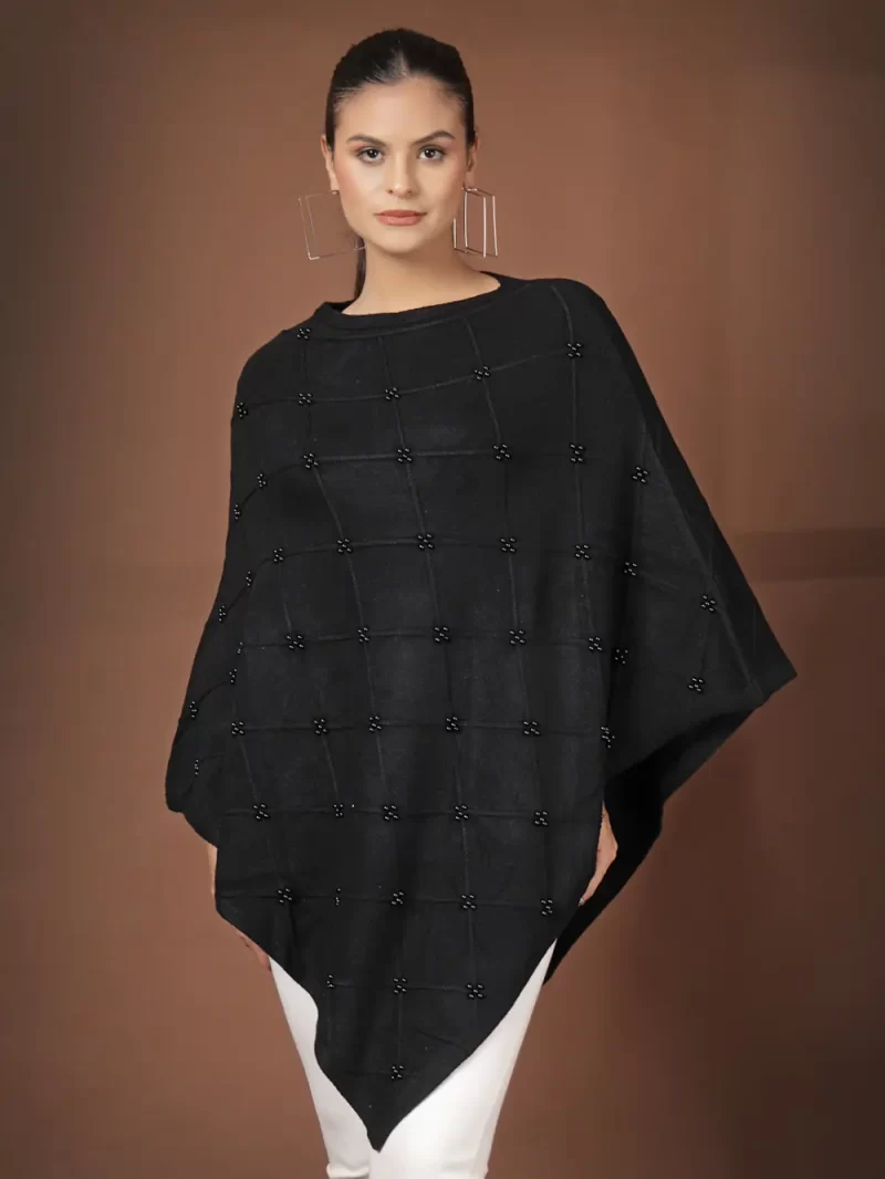 Women Boat Neck Asymmetric Poncho