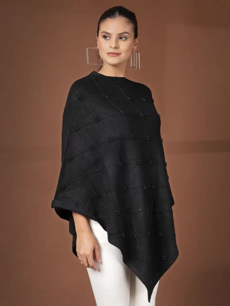 Women Boat Neck Asymmetric Poncho