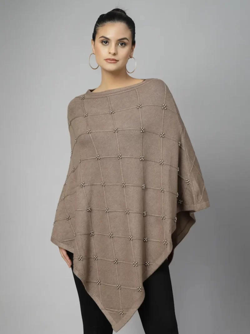 Women Boat Neck Asymmetric Poncho