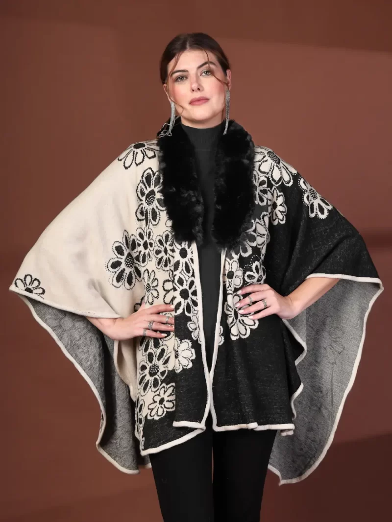 Women'S Winter Floral Printed Poncho