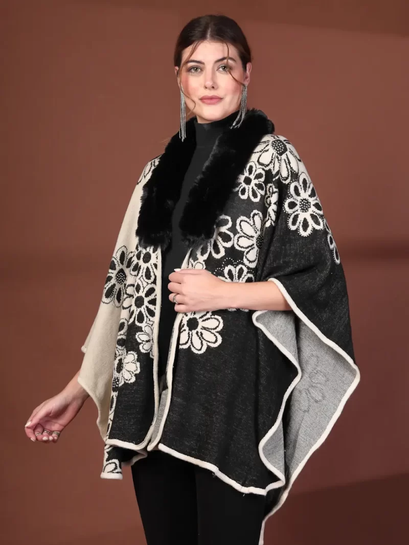 Women'S Winter Floral Printed Poncho