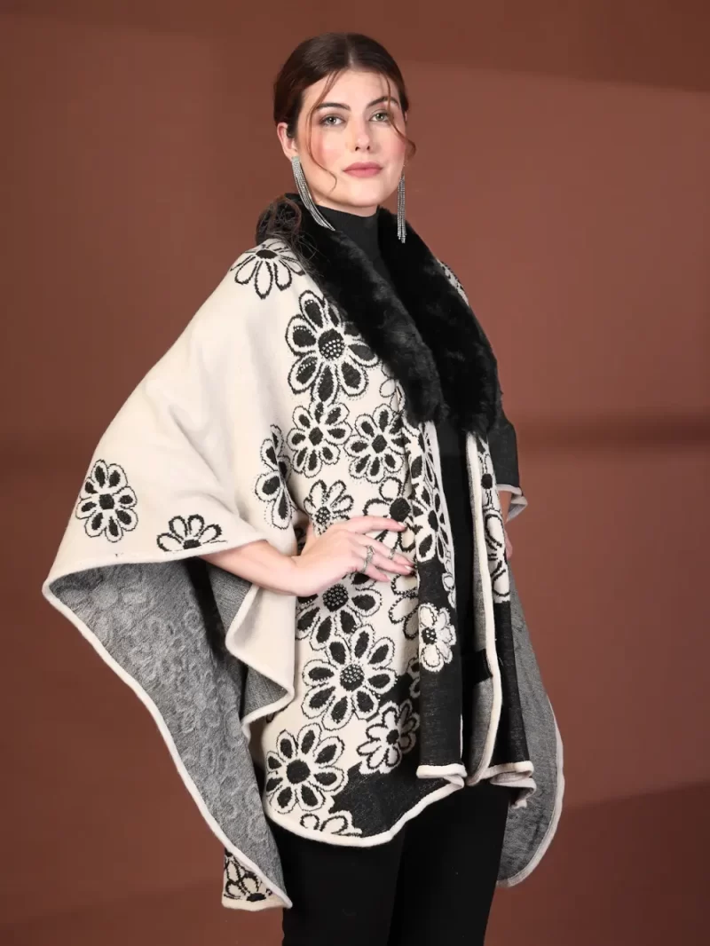 Women'S Winter Floral Printed Poncho