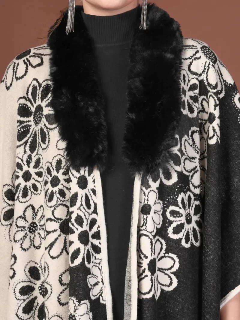 Women'S Winter Floral Printed Poncho