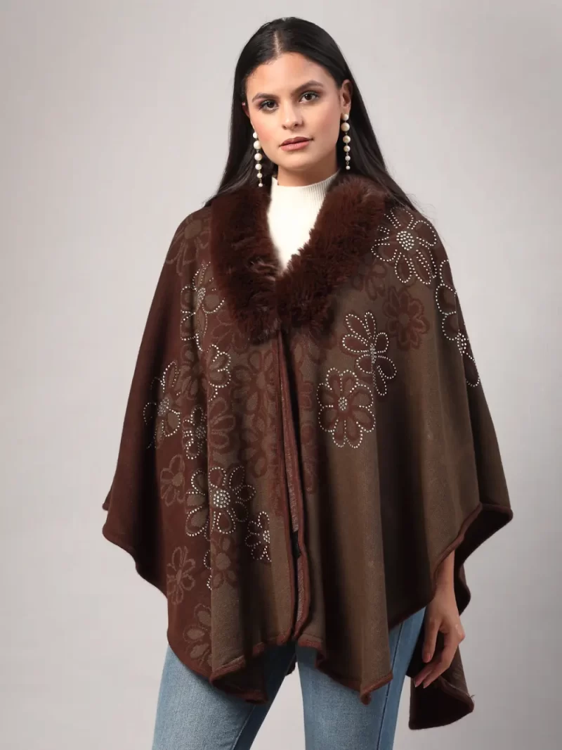 Women'S Winter Floral Printed Poncho