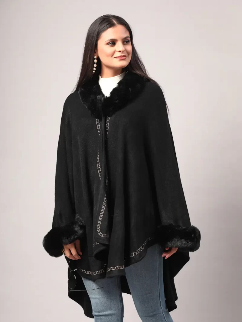 Women'S Winter Fur Trim Poncho