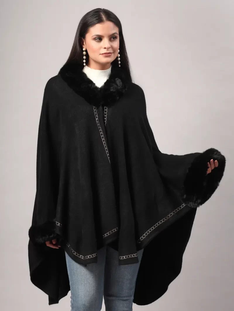 Women'S Winter Fur Trim Poncho