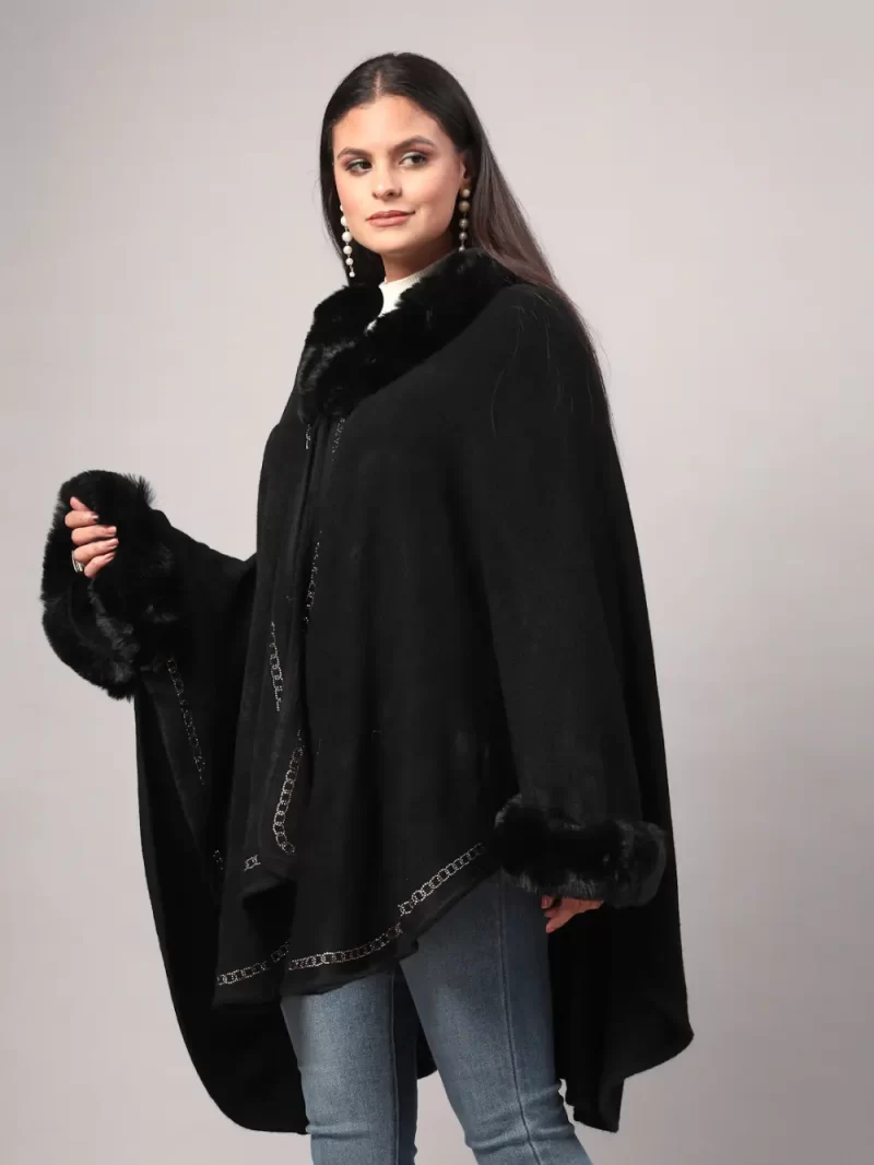 Women'S Winter Fur Trim Poncho