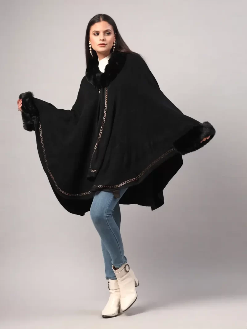 Women'S Winter Fur Trim Poncho