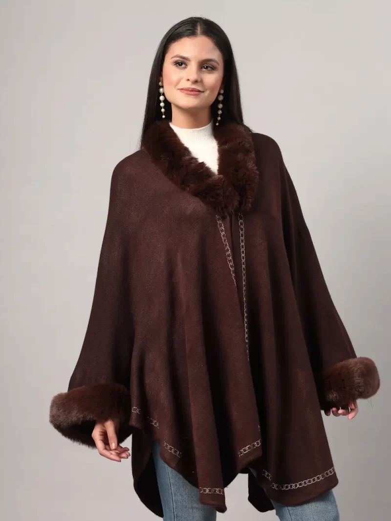 Women'S Winter Fur Trim Poncho