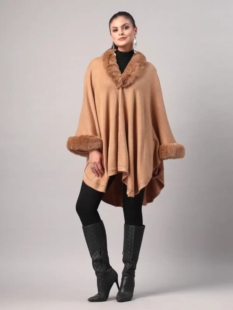 Women'S Winter Fur Trim Poncho