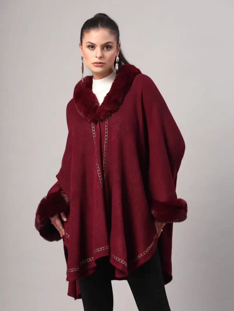 Women'S Winter Fur Trim Poncho