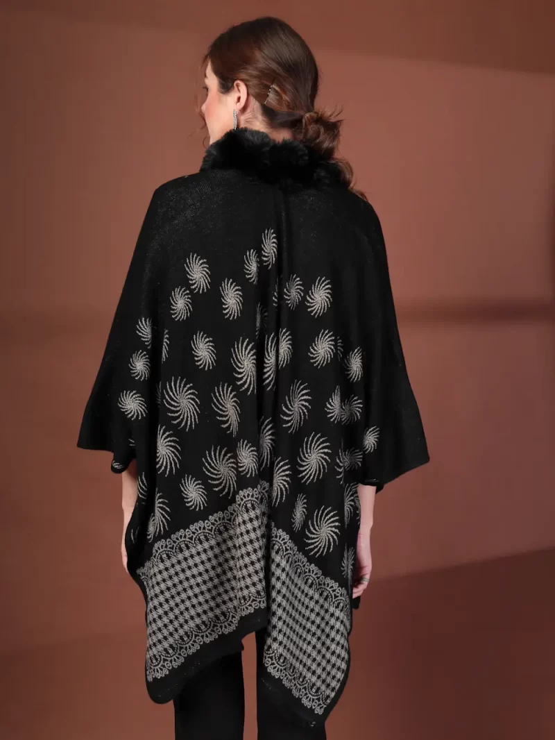 Women'S Winter Patterned Fur Collar Poncho