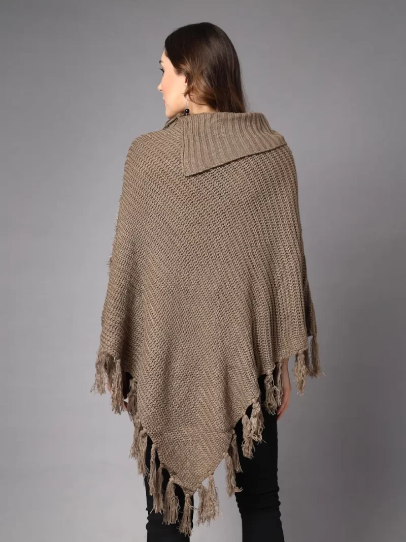 Women High Neck Long Sleeves Chevron Longline Poncho