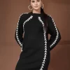 Women Cable Knit Self Design High Neck Dress