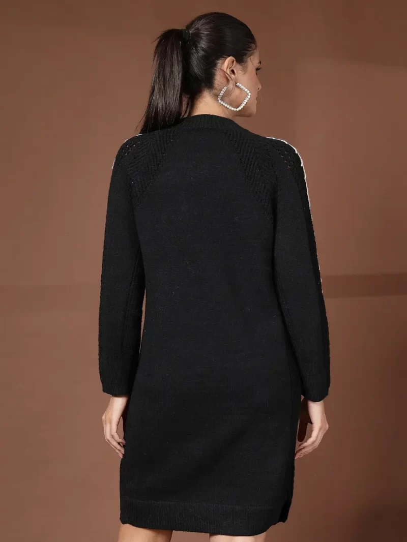 Women Cable Knit Self Design High Neck Dress