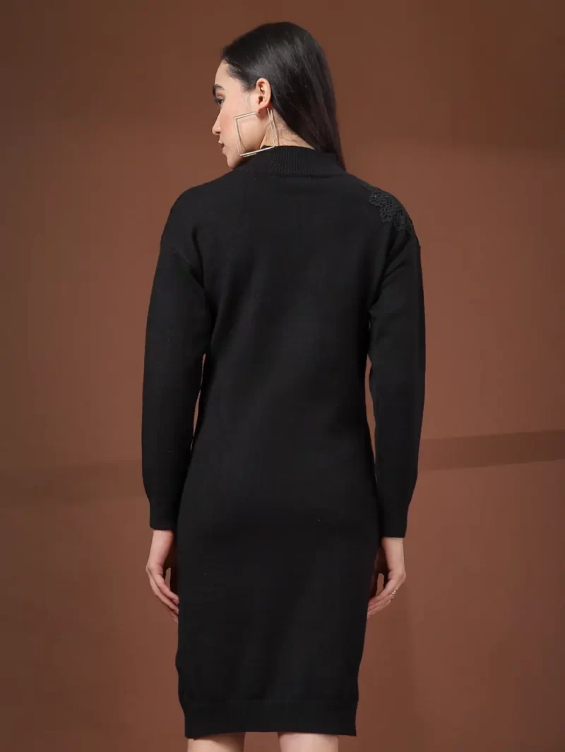 Women Cable Knit Self Design High Neck Dress