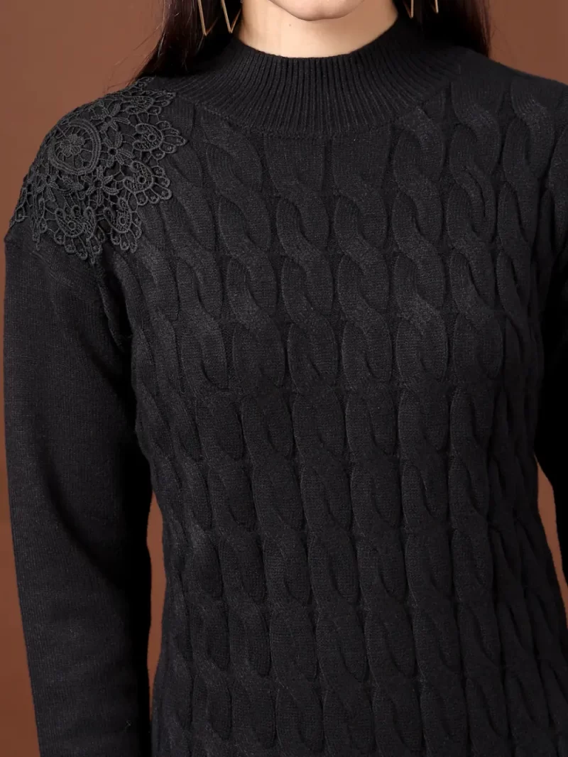 Women Cable Knit Self Design High Neck Dress