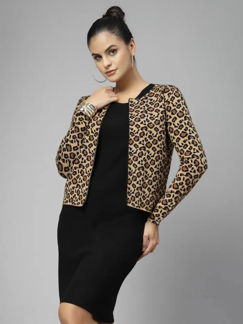 Women Solid Dress With Printed Shrug