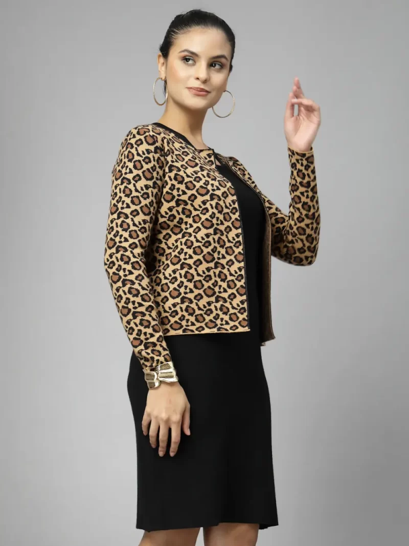 Women Solid Dress With Printed Shrug