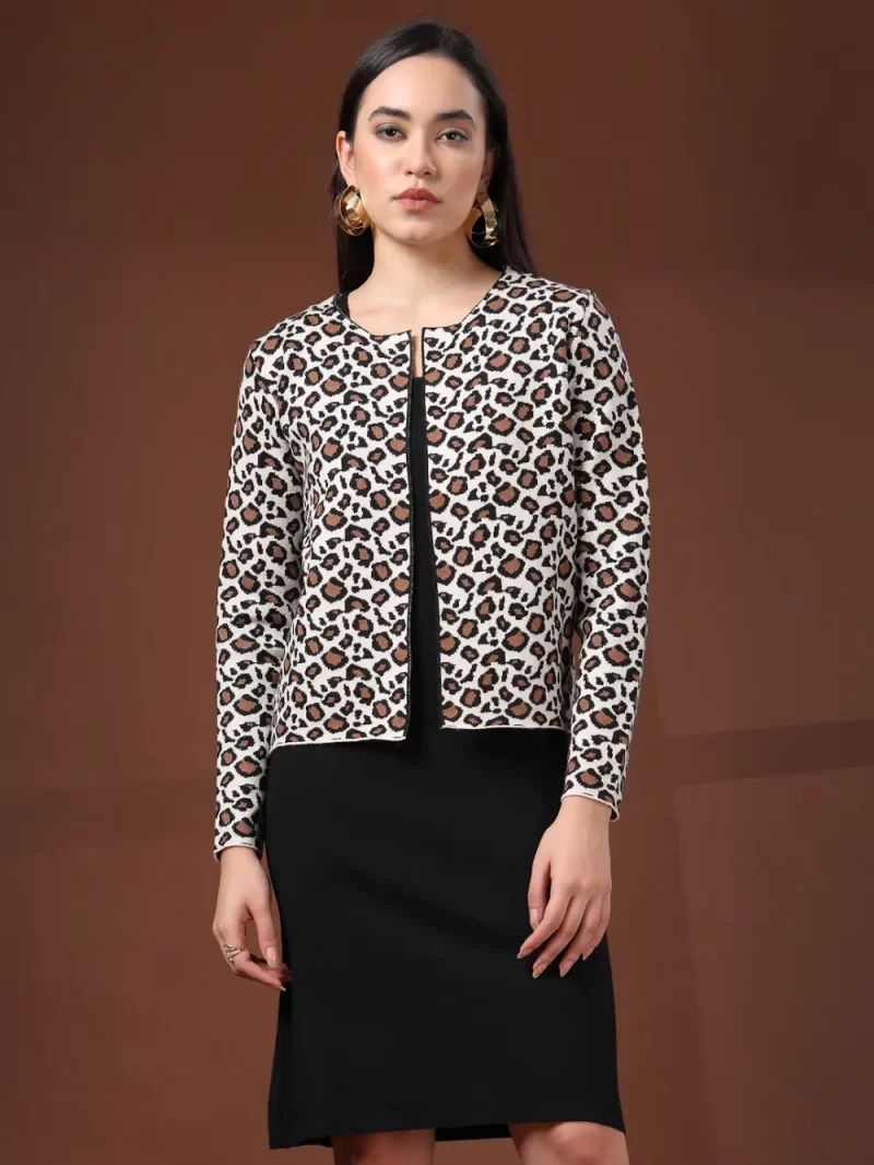 Women Solid Dress With Printed Shrug