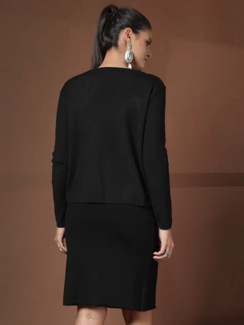 Women Solid Dress With Embroidered Shrug