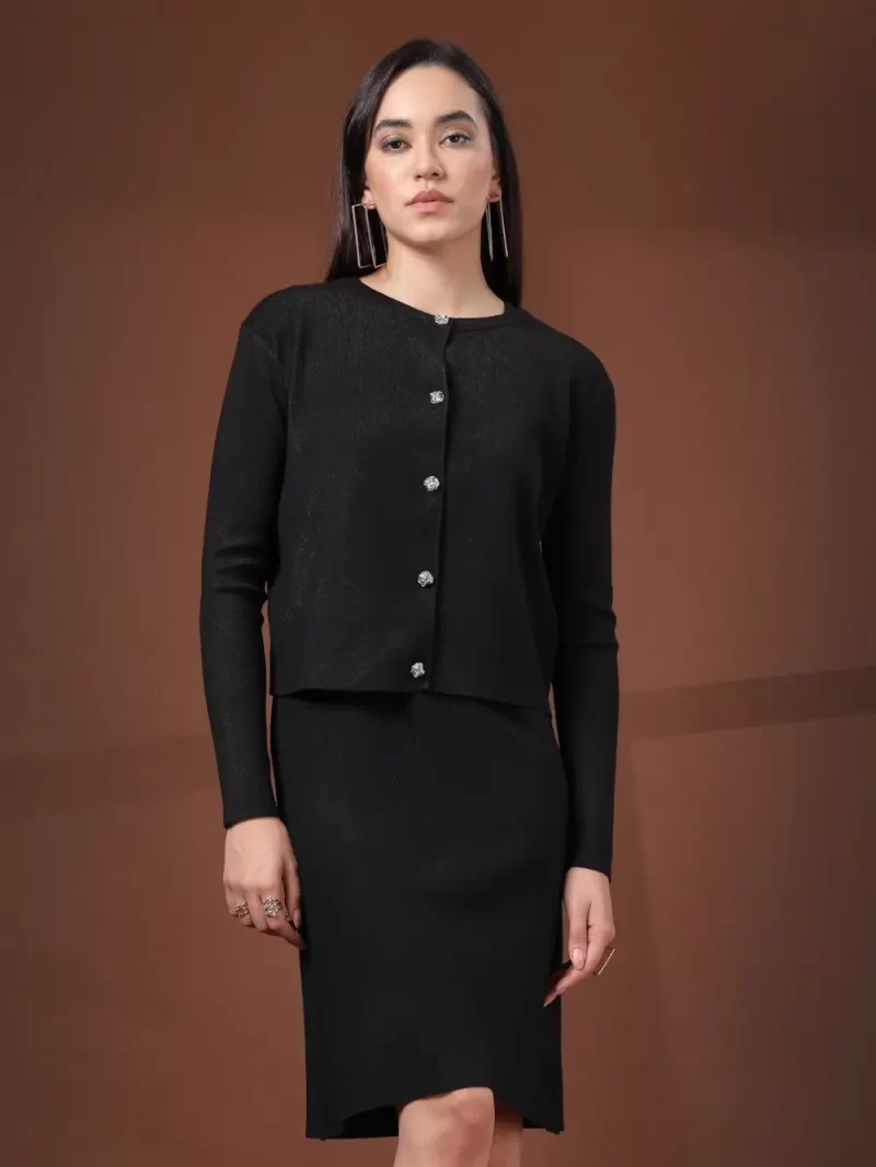 Women Solid Dress With Solid Shrug