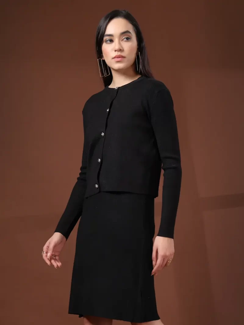 Women Solid Dress With Solid Shrug