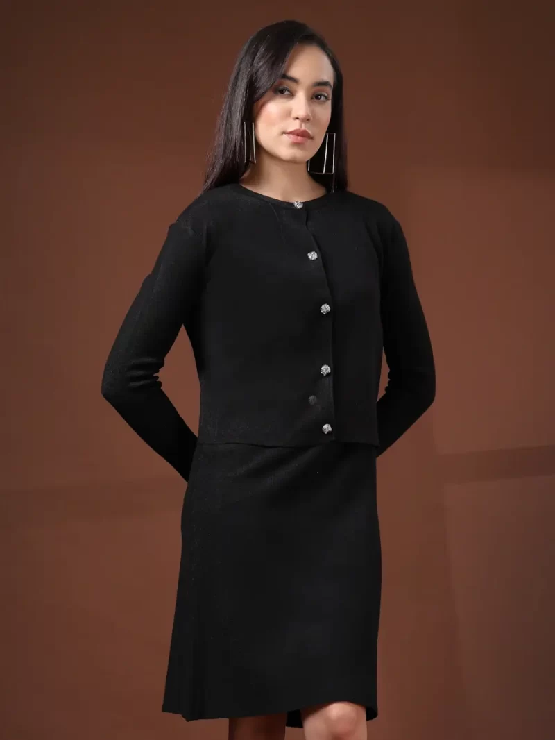 Women Solid Dress With Solid Shrug