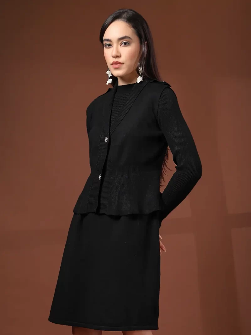 Ribbed Sweater Dress With Attached Cardigan