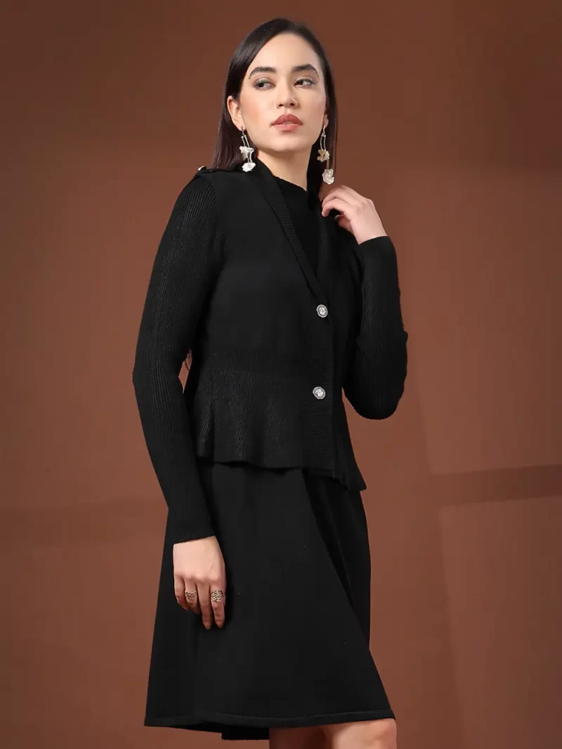 Ribbed Sweater Dress With Attached Cardigan