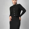 Women High Neck Bodycon Midi Dress With Jacket