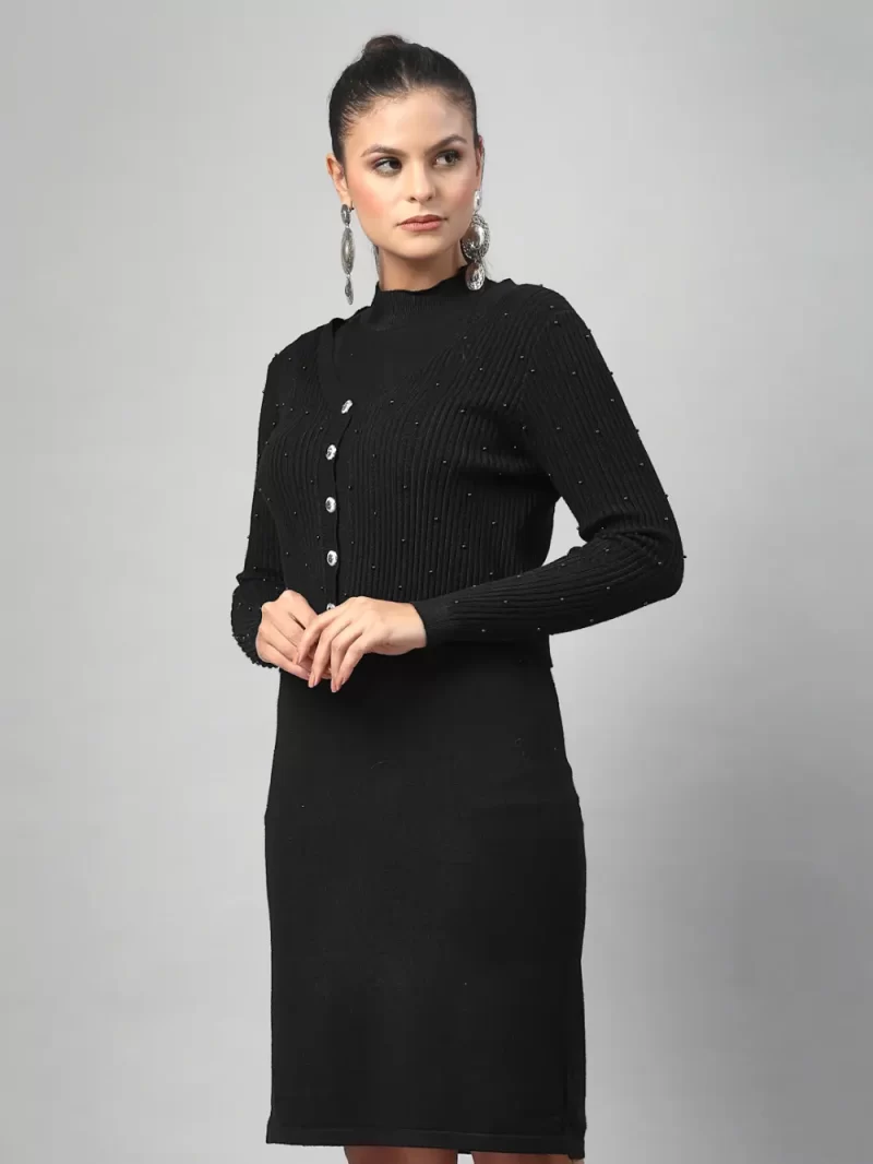 Women High Neck Bodycon Midi Dress With Jacket