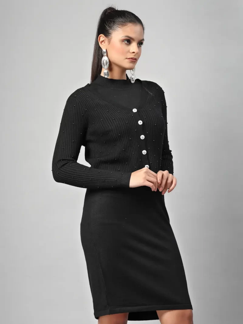 Women High Neck Bodycon Midi Dress With Jacket