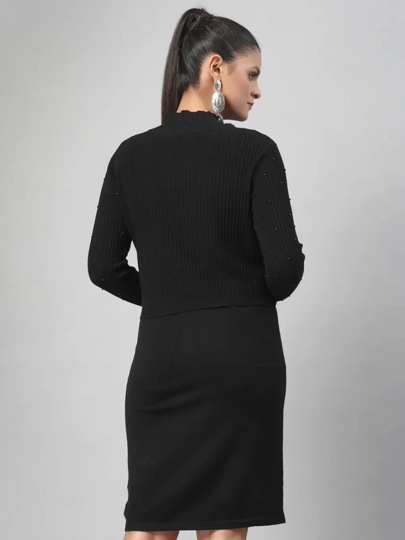 Women High Neck Bodycon Midi Dress With Jacket