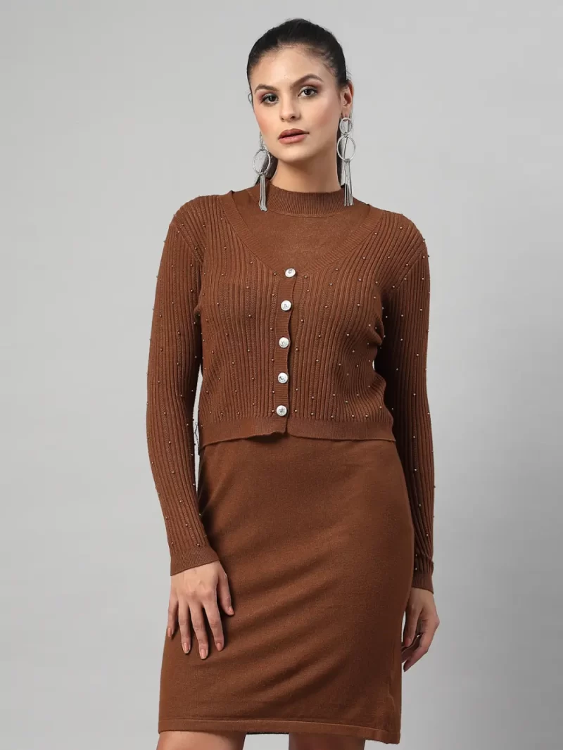 Women High Neck Bodycon Midi Dress With Jacket