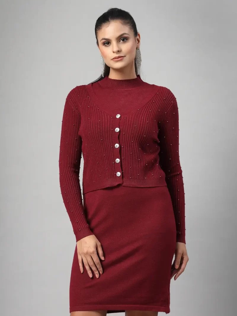 Women High Neck Bodycon Midi Dress With Jacket