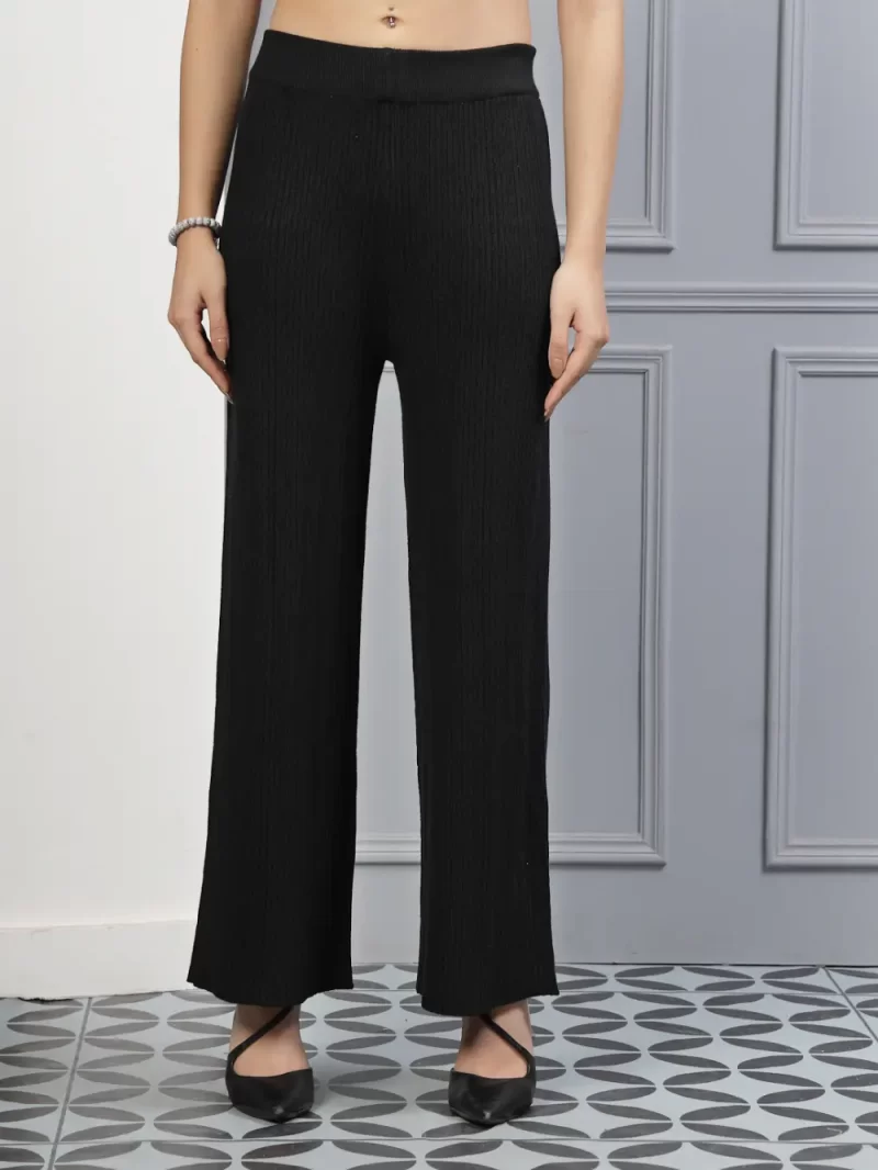 Women Flared Knitted Striped Palazzos