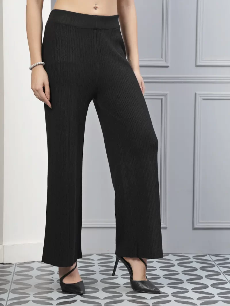 Women Flared Knitted Striped Palazzos