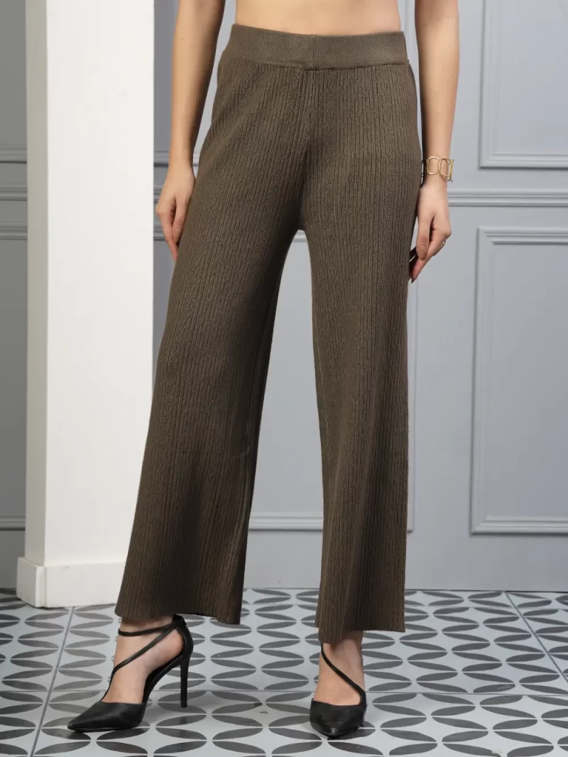 Women Flared Knitted Striped Palazzos