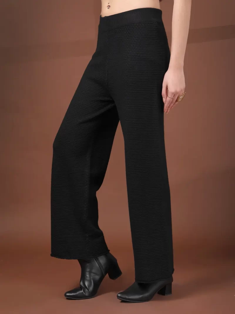 Women Flared Knitted Self Design Palazzos