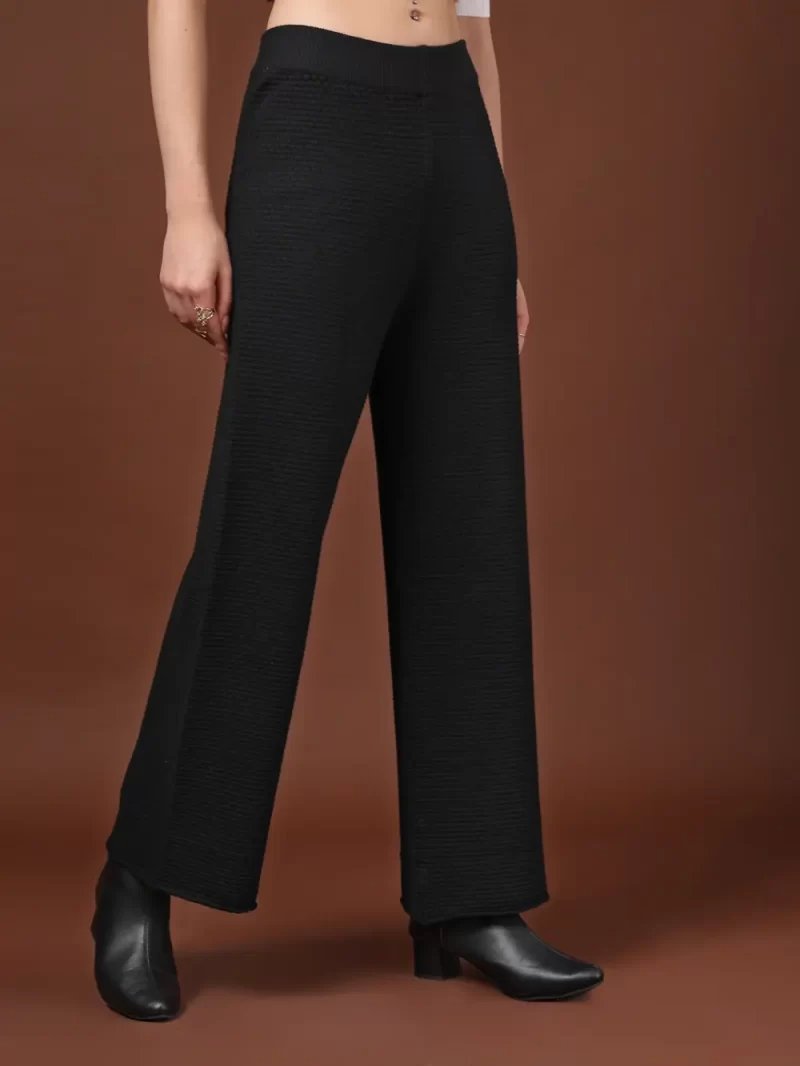 Women Flared Knitted Self Design Palazzos