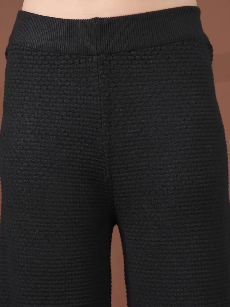 Women Flared Knitted Self Design Palazzos