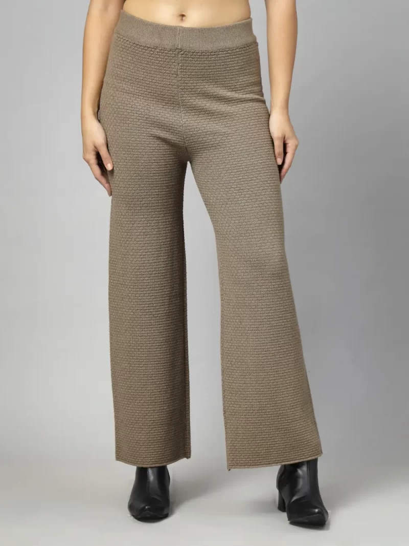 Women Flared Knitted Self Design Palazzos