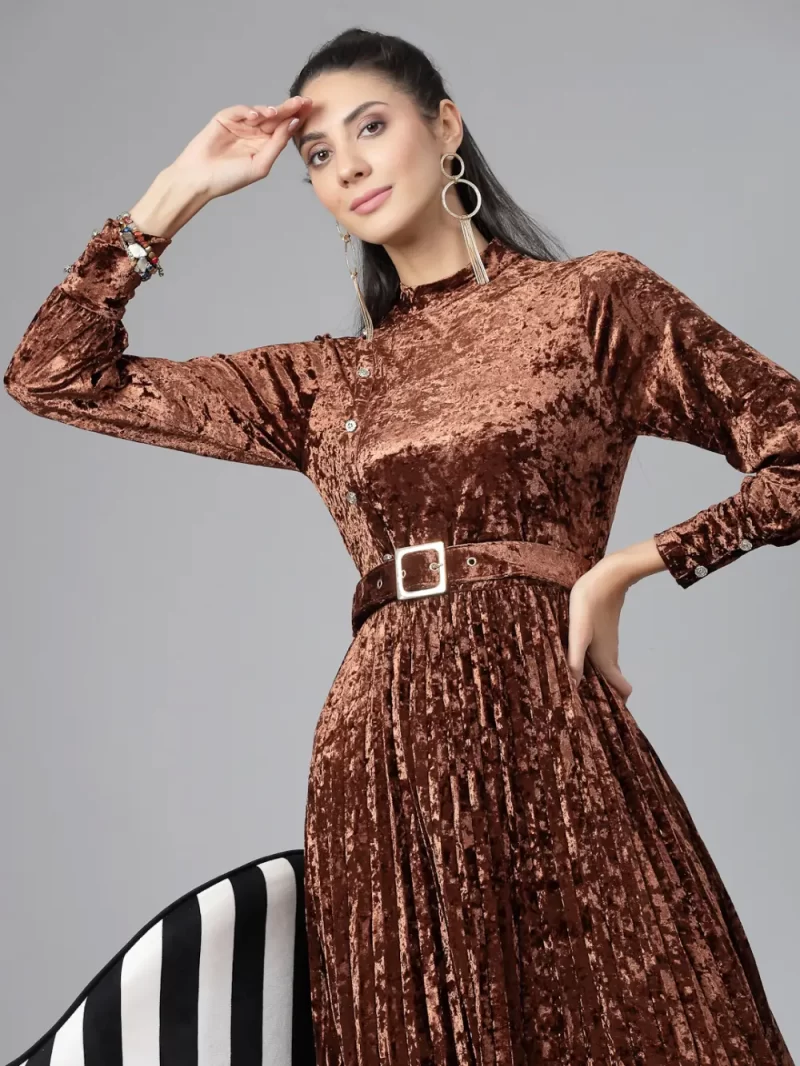 Self Design Puff Sleeves Fit & Flare Dress