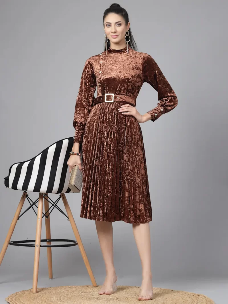 Self Design Puff Sleeves Fit & Flare Dress