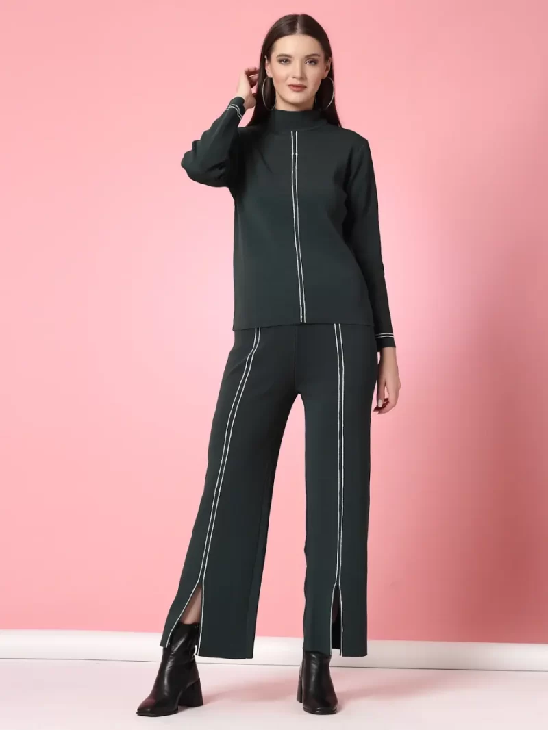 Ribbed High Neck Sweatshirt & Trousers Co-Ords Set