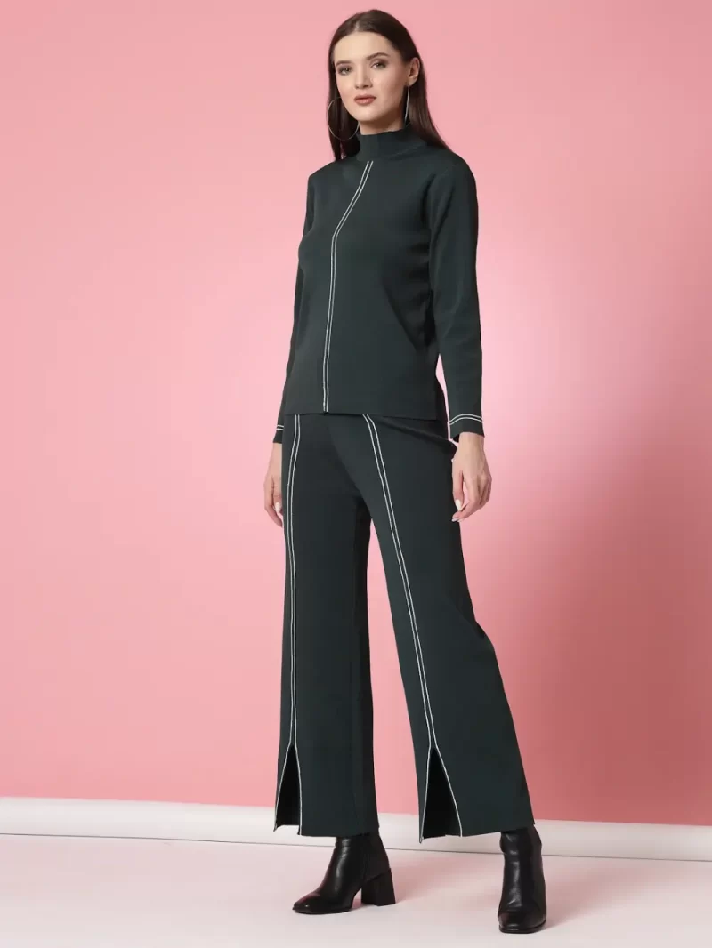 Ribbed High Neck Sweatshirt & Trousers Co-Ords Set