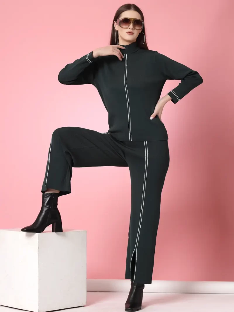 Ribbed High Neck Sweatshirt & Trousers Co-Ords Set