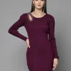 Round Neck Long Sleeves Cut-Outs Beads & Stones Bodycon Dress