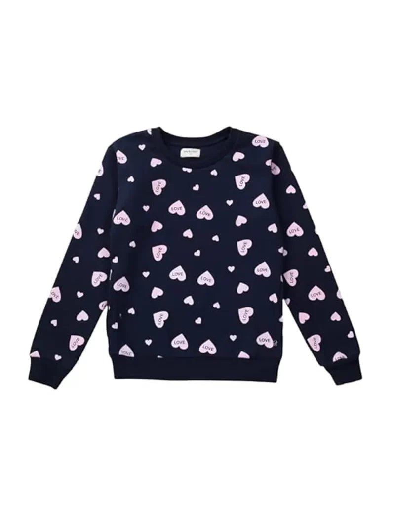 Gini & Jony Girls' Navy Blue Sweat Shirt | Cotton | Printed | Hand-Wash | Regular Fit | Roundneck